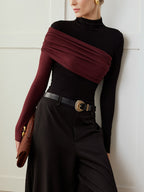 Color Block Jersey Top with Pleated Detail