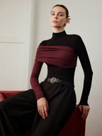 Color Block Jersey Top with Pleated Detail