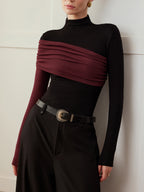 Color Block Jersey Top with Pleated Detail