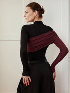 Color Block Jersey Top with Pleated Detail
