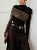 Color Block Jersey Top with Pleated Detail