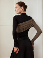 Color Block Jersey Top with Pleated Detail
