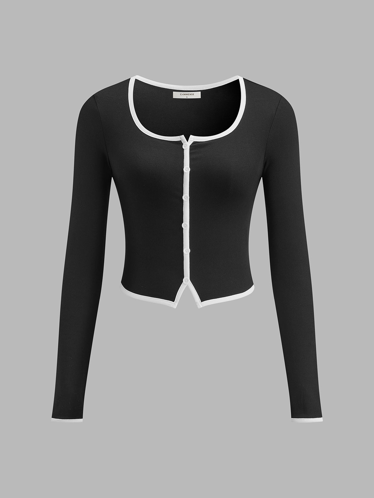 Square Neck Long Sleeve Knit Top with Trim