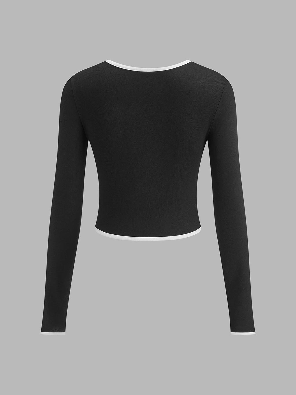 Square Neck Long Sleeve Knit Top with Trim