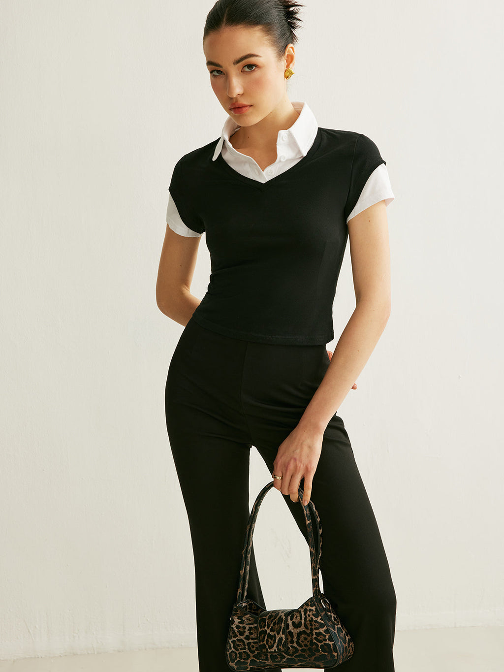 Color Block Polo Neck Tee