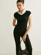 Color Block Polo Neck Tee