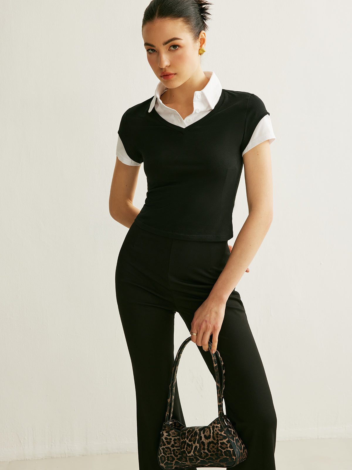 Color Block Polo Neck Tee