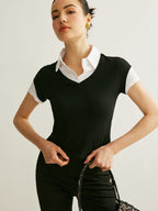 Color Block Polo Neck Tee