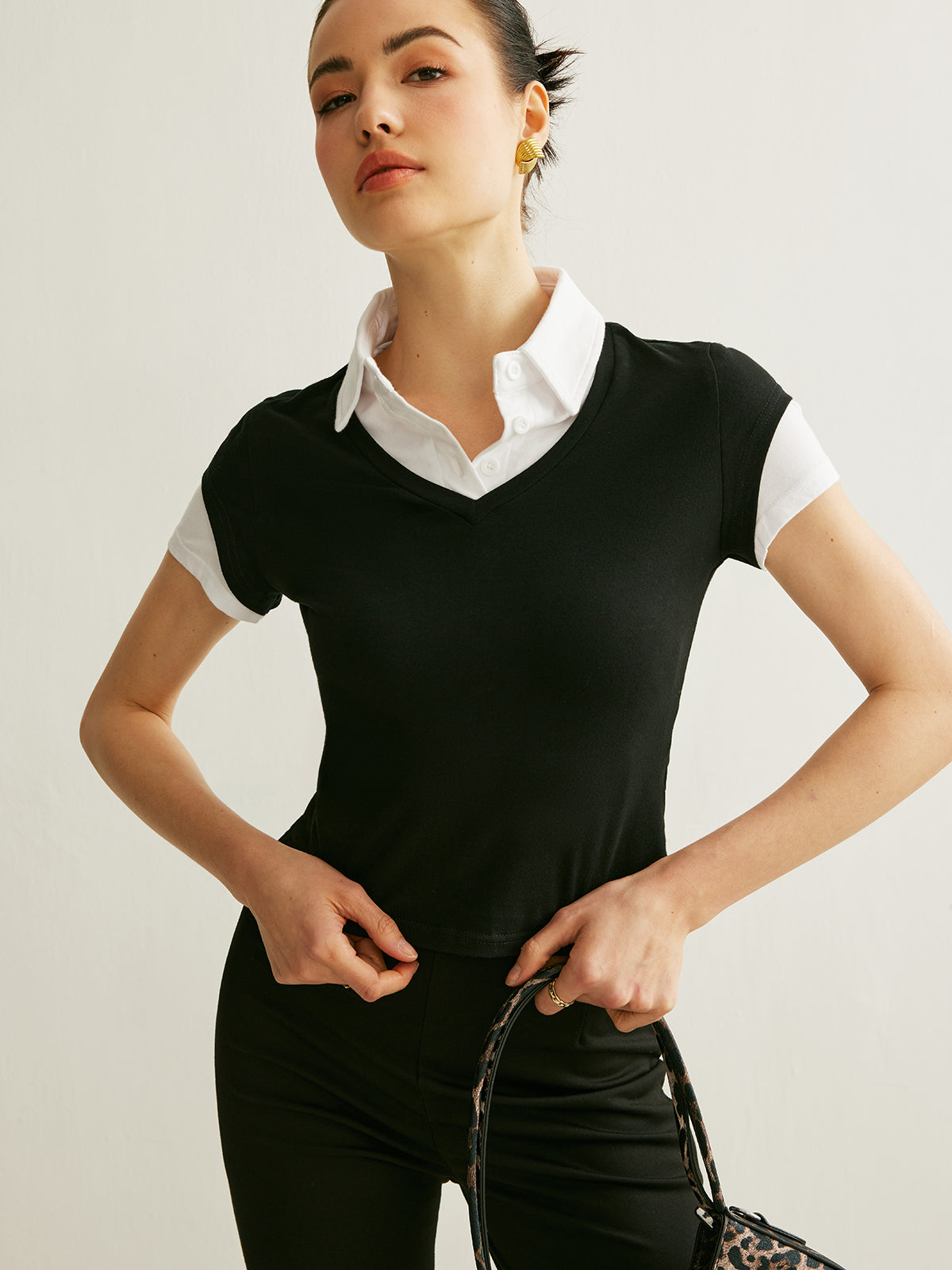 Color Block Polo Neck Tee
