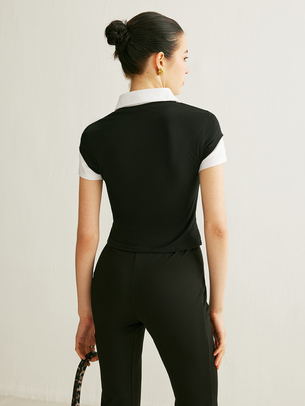 Color Block Polo Neck Tee