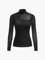 Semi-Sheer Floral Mesh Slim Jersey Top