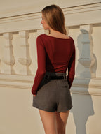 Sheer Panel Jersey Top with Straight Neckline