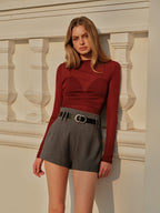 Sheer Panel Jersey Top with Straight Neckline