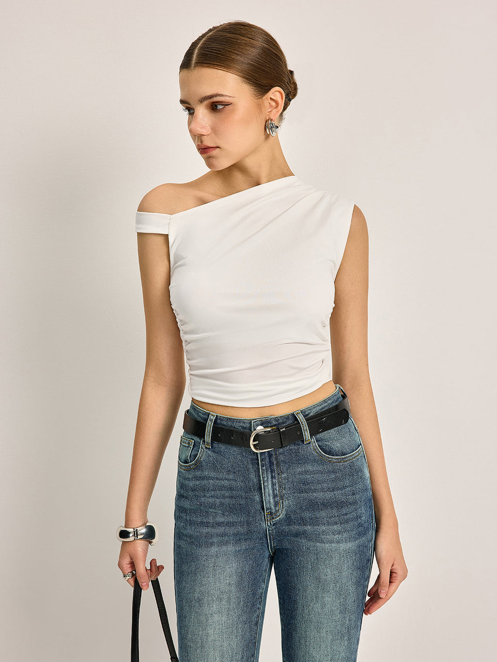 Asymmetrical Ribbed Top with Strategic Cutout Design