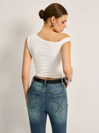 Asymmetrical Ribbed Top with Strategic Cutout Design