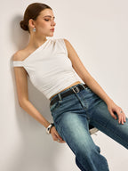 Asymmetrical Ribbed Top with Strategic Cutout Design
