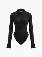 Collared Button-Down Style Bodysuit for Everyday Wear