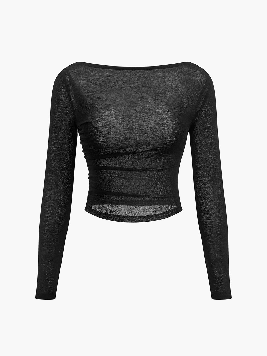 Sheer Panel Jersey Top with Straight Neckline