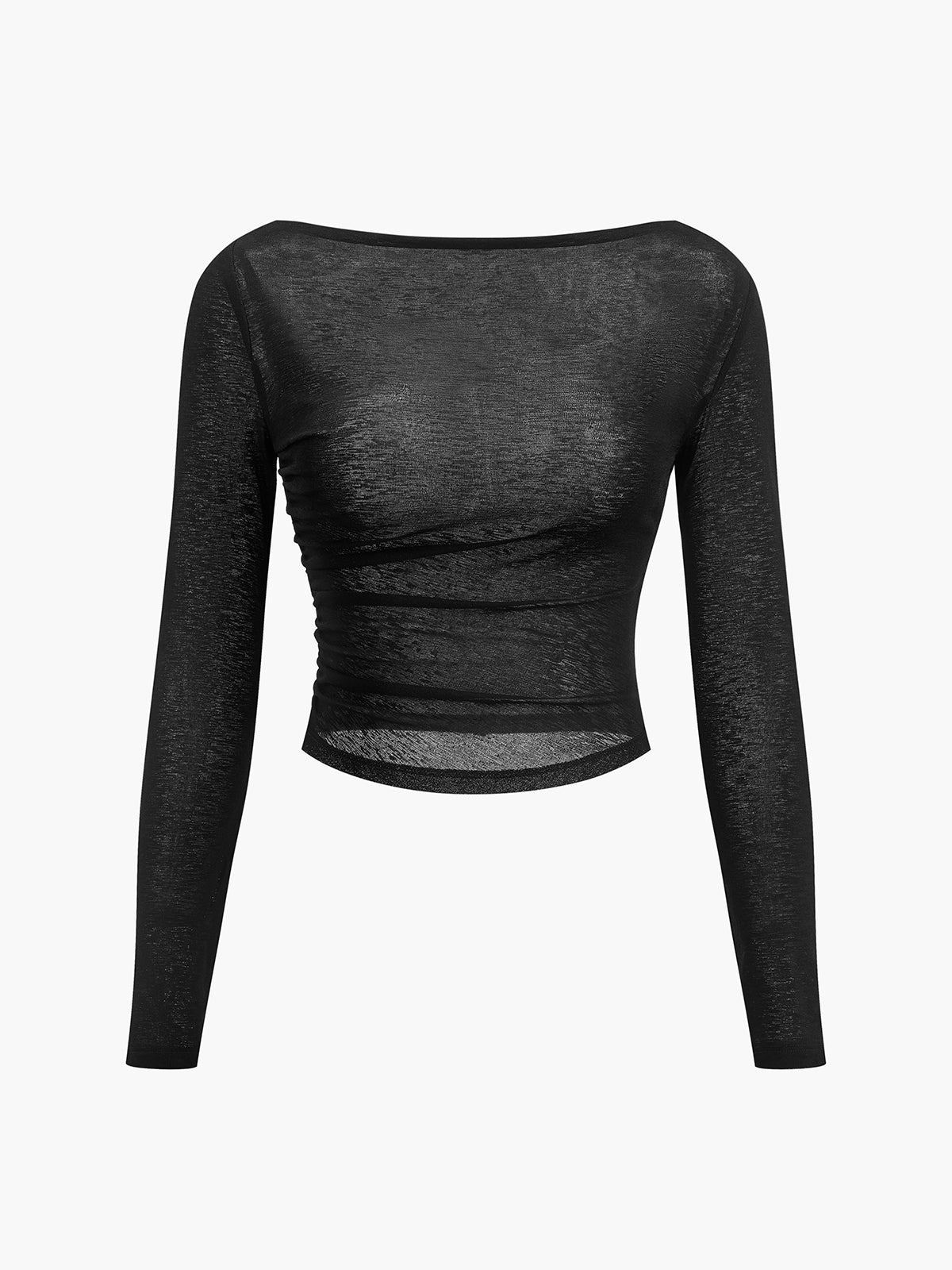Sheer Panel Jersey Top with Straight Neckline