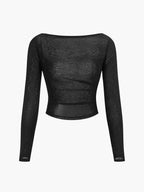 Sheer Panel Jersey Top with Straight Neckline