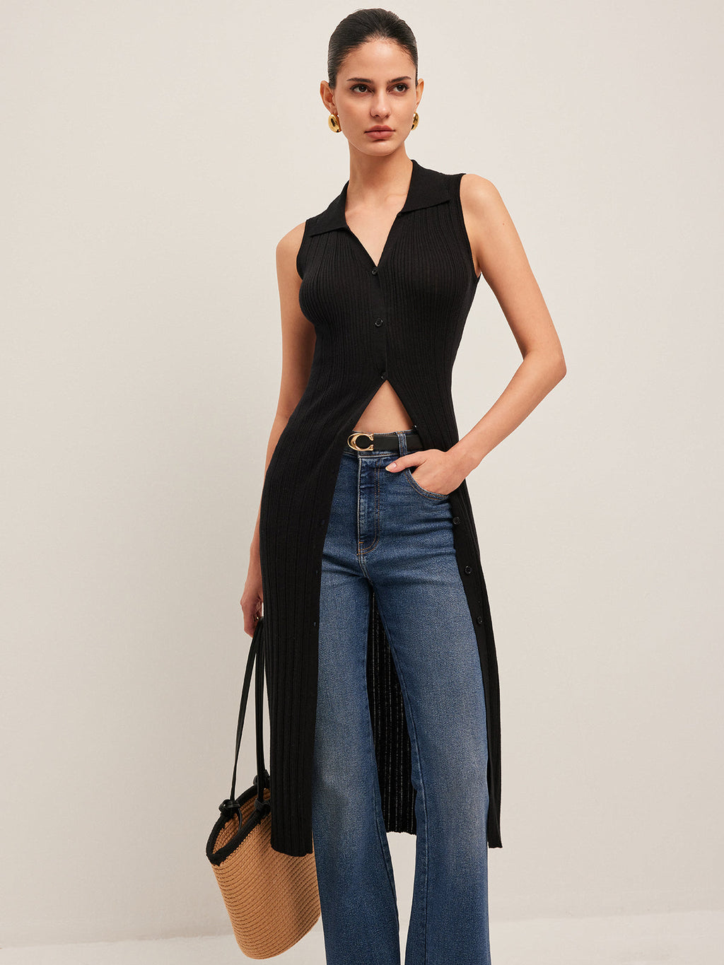 Textured Knit Dress with Button Details