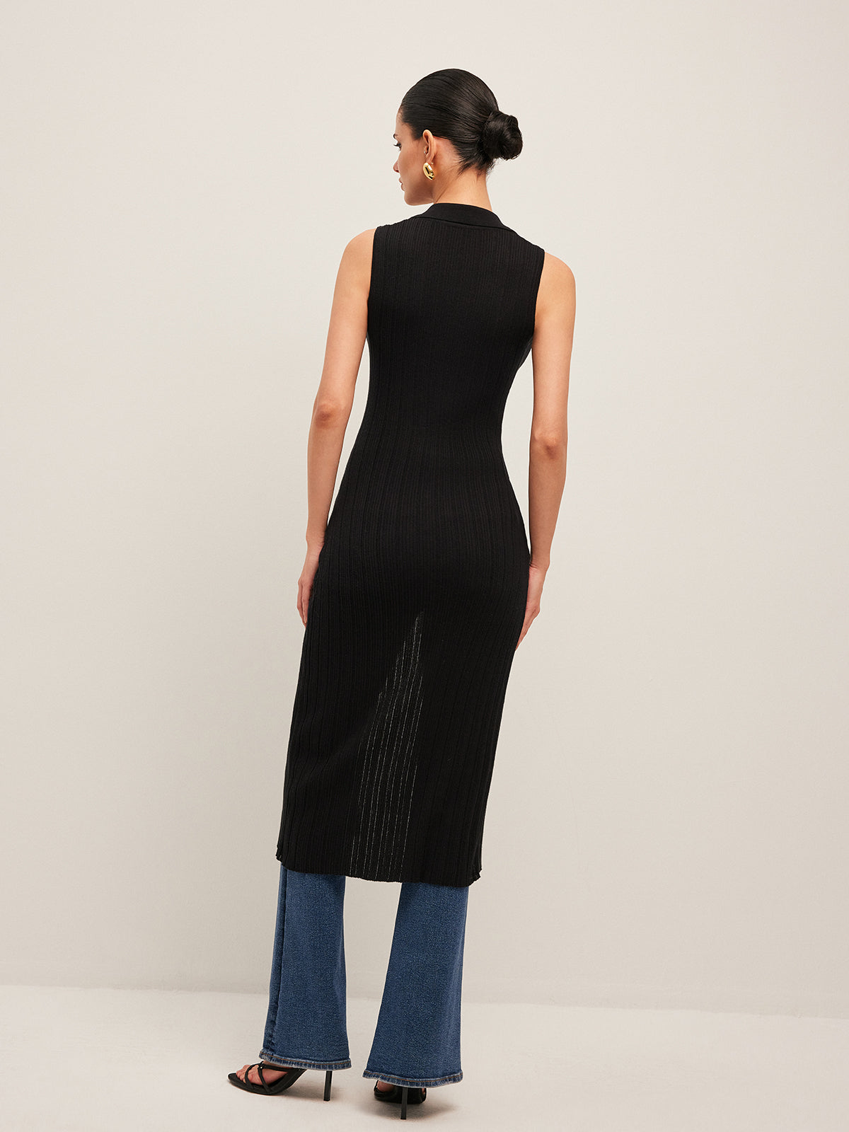 Buttoned Ribbed Knit Dress with Cozy Fit