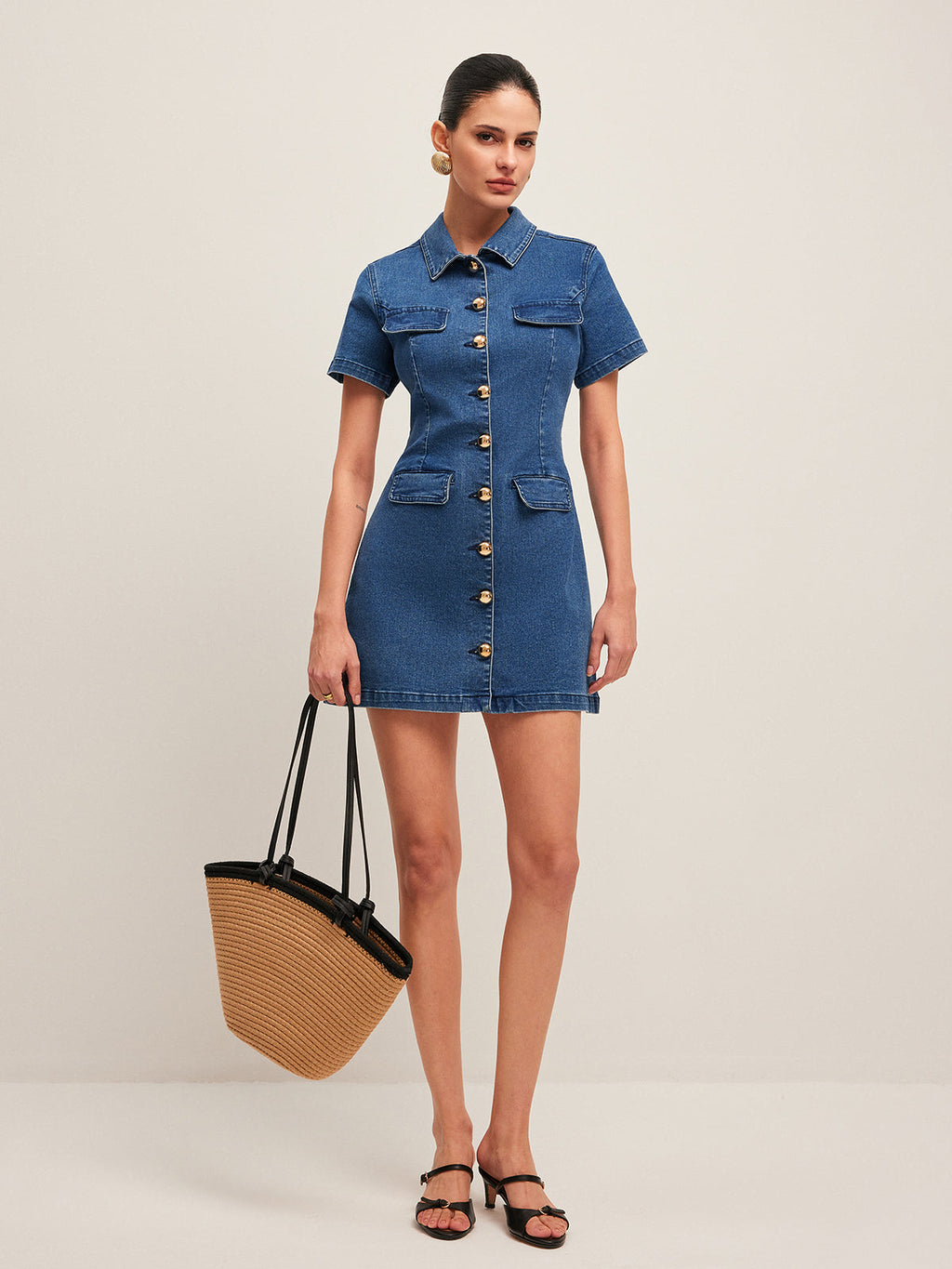 Stylish Denim Dress with Button-Down Front