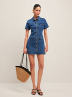 Stylish Denim Dress with Button-Down Front