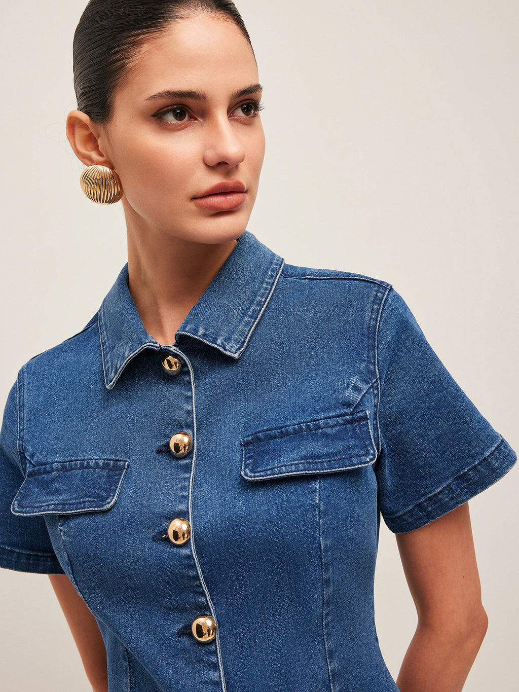 Stylish Denim Dress with Button-Down Front