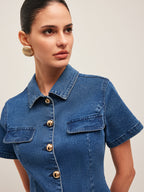 Stylish Denim Dress with Button-Down Front