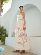 Floral Lace-Up Sleeveless Dress with Back Detail