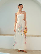Floral Lace-Up Back Sleeveless Dress with Print