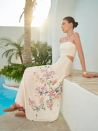 Floral Print Sleeveless Dress with Lace-Up Back