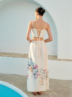 Floral Lace-Up Sleeveless Dress with Back Detail