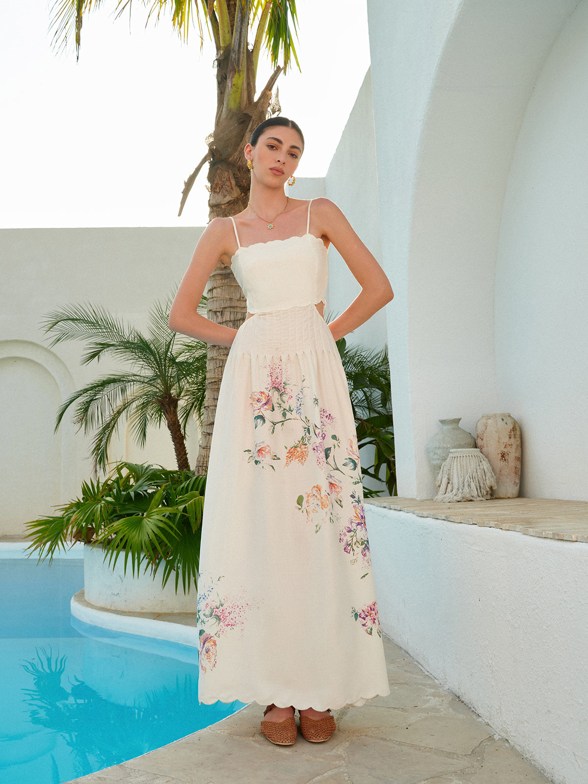 Floral Lace-Up Sleeveless Dress with Back Detail