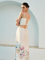 Floral Print Sleeveless Dress with Lace-Up Back