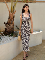 Square Neck Dress with Floral Patterns