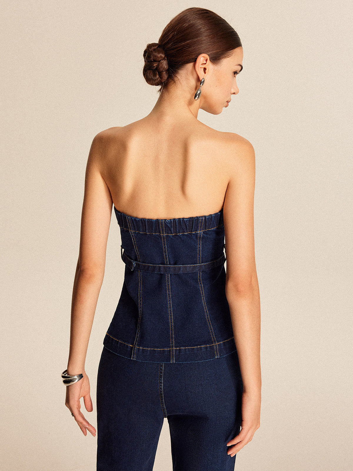 Belted Denim Strapless Top