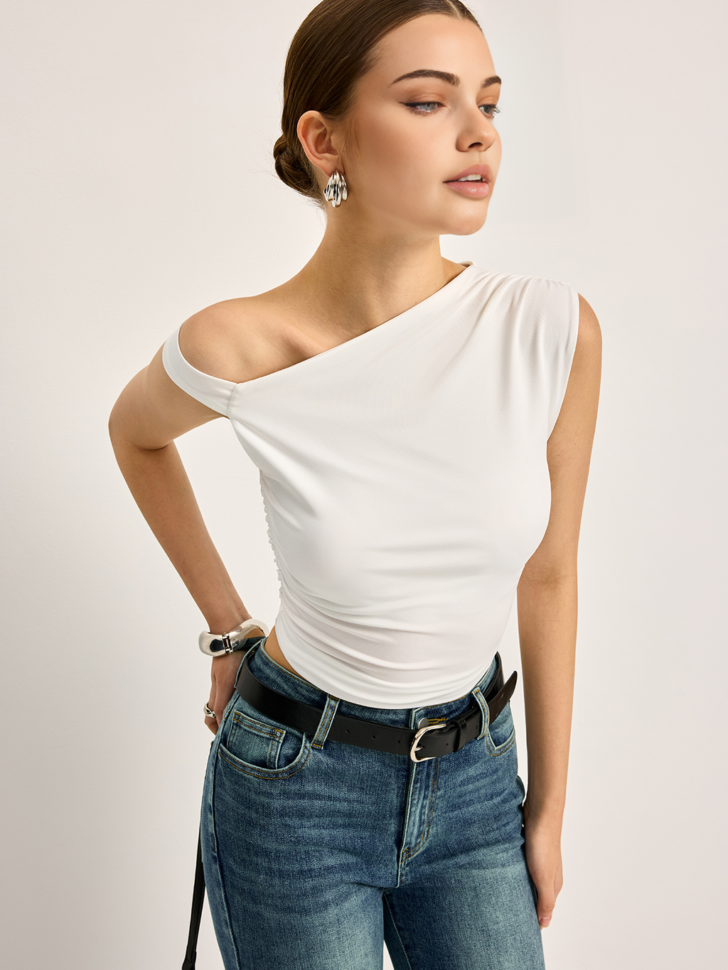 Asymmetrical Ribbed Top with Strategic Cutout Design