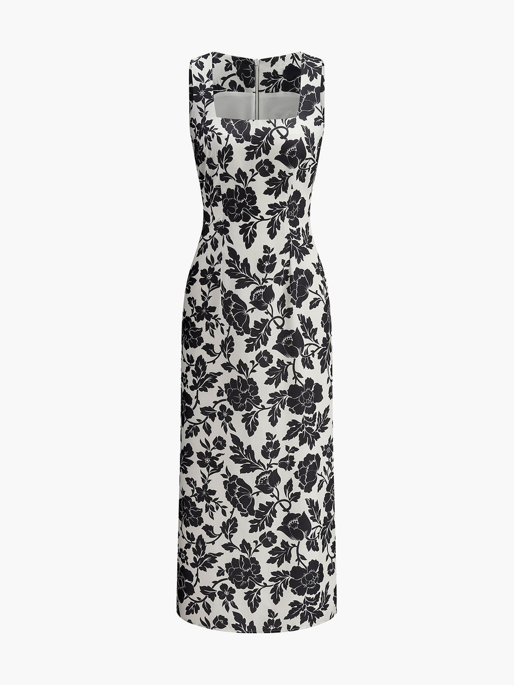 Square Neck Dress with Floral Patterns