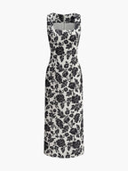 Square Neck Dress with Floral Patterns