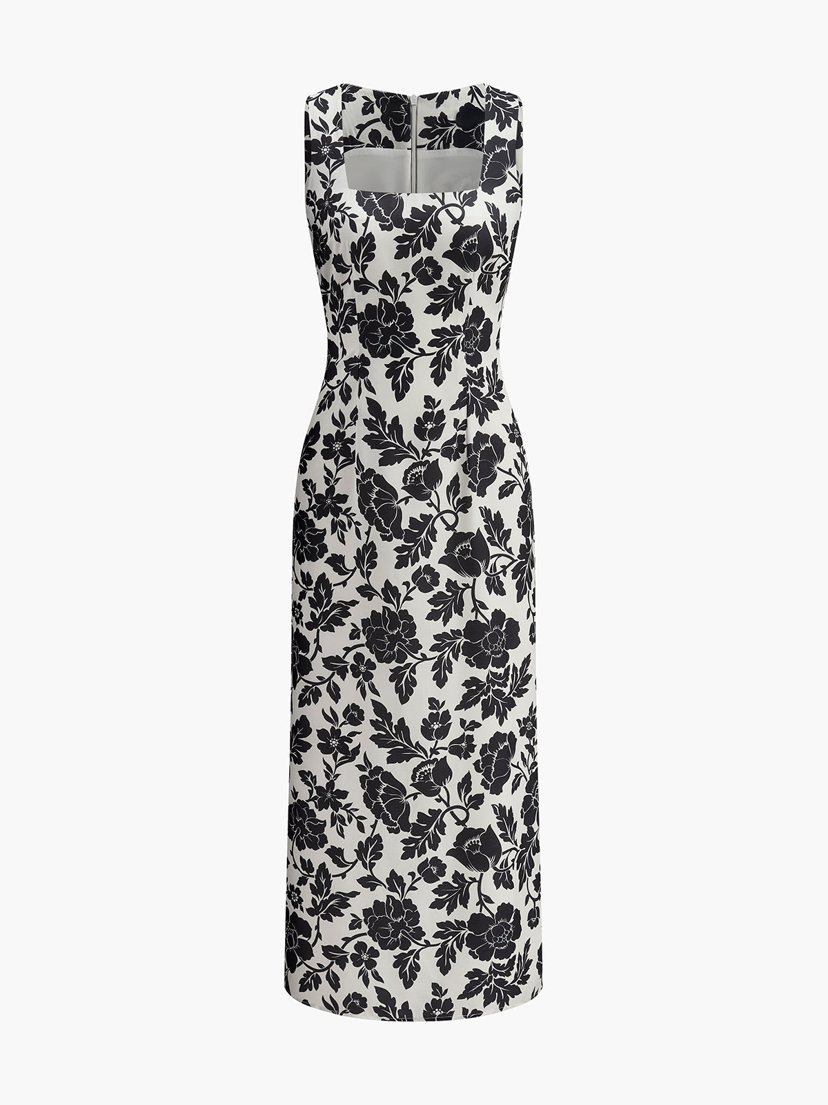 Square Neck Dress with Floral Patterns