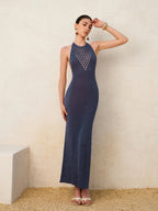 Halter Neck Knit Dress with Cutout Backless Design