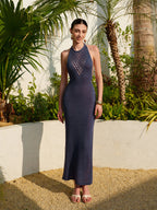 Halter Neck Knit Dress with Cutout Backless Design