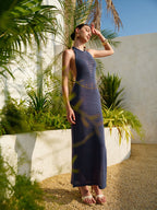 Halter Neck Knit Dress with Cutout Backless Design