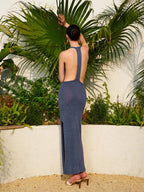 Halter Neck Knit Dress with Cutout Backless Design
