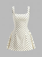 Lace-Up Back Dress with Polka Dot Design