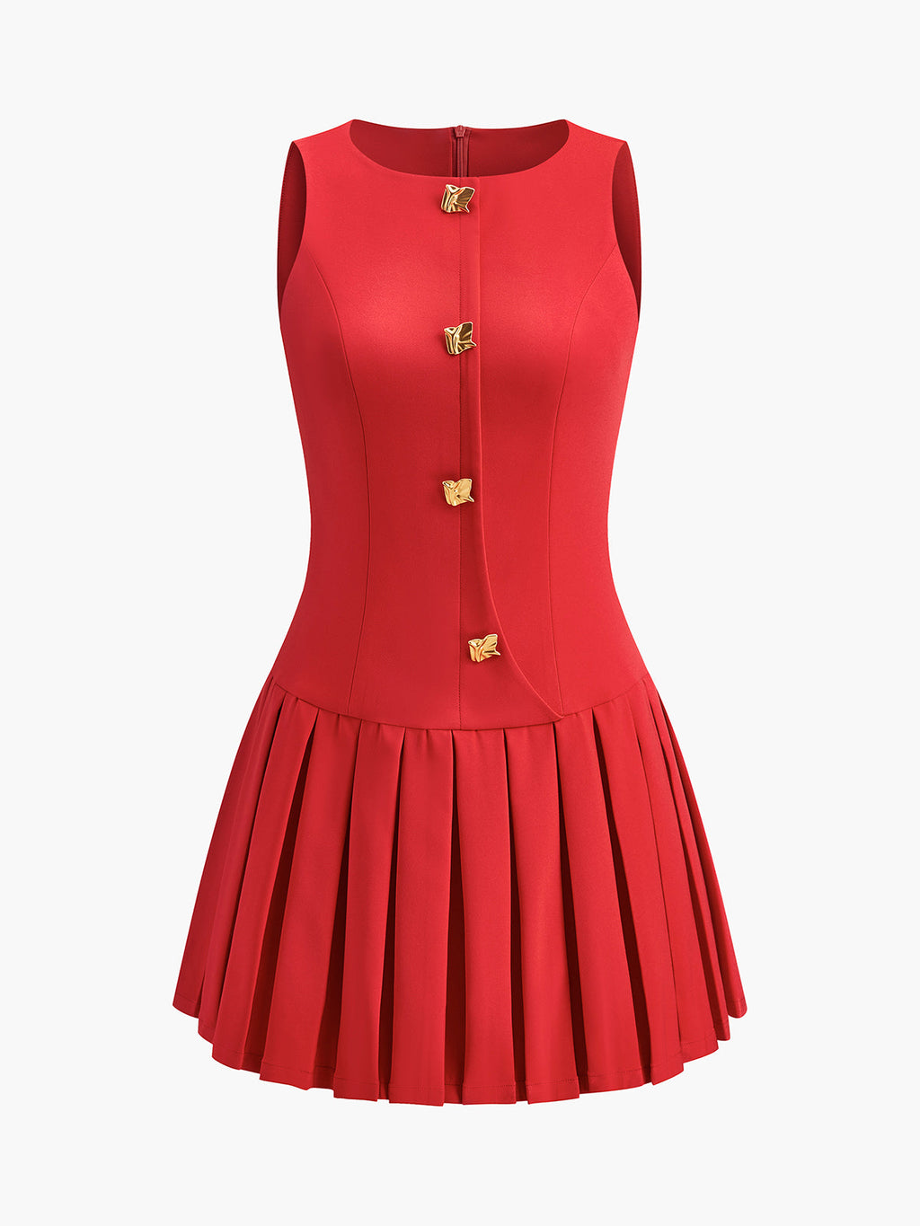 Pleated Tank Dress with Metal Button Accents