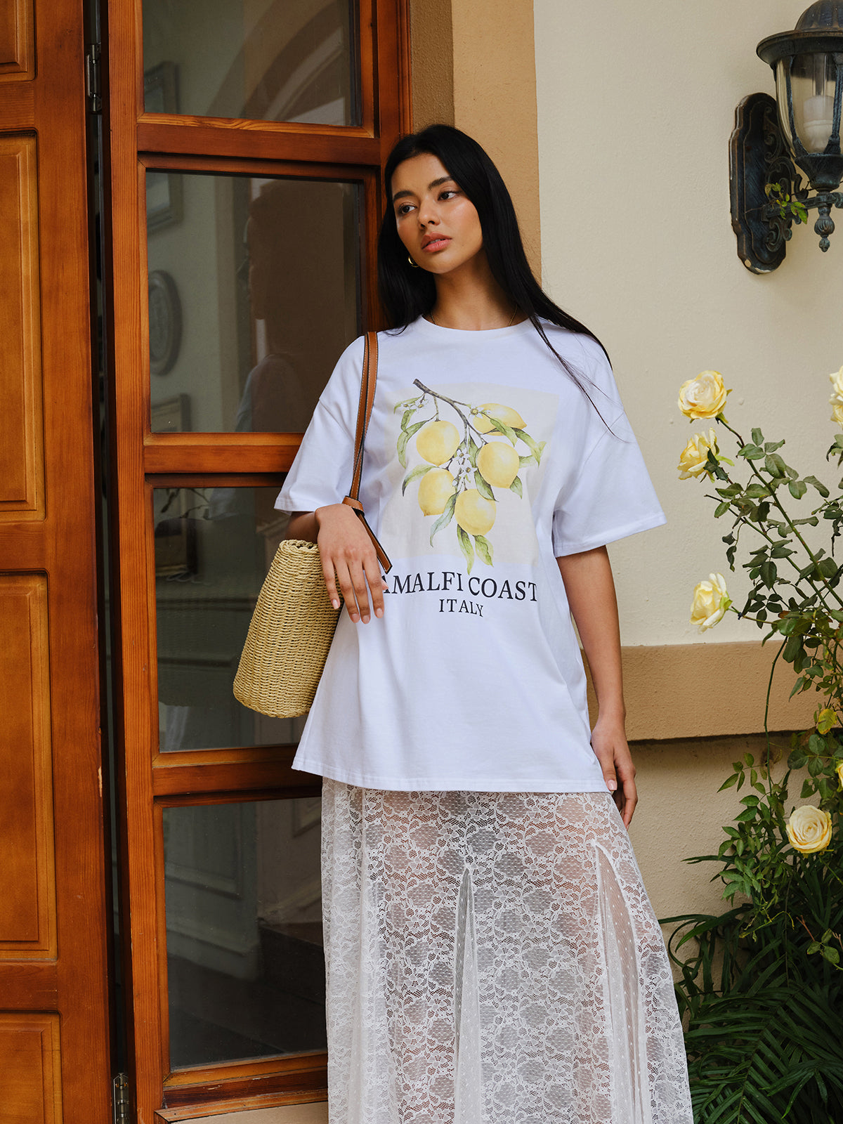 Cotton Print Tee in Oversized Style