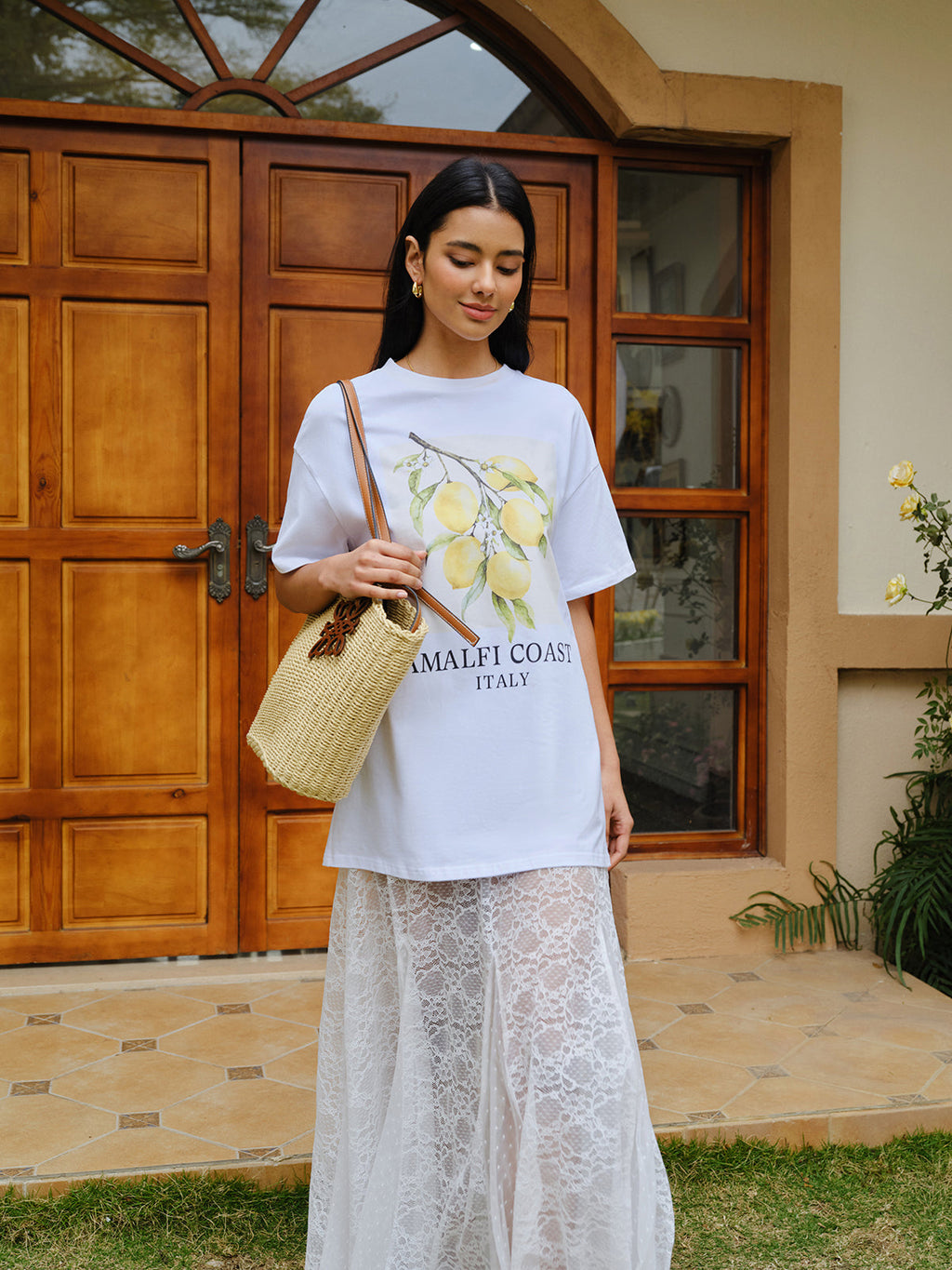 Cotton Print Tee in Oversized Style